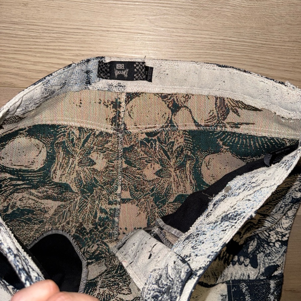 Skeleton Grunge Navy/Ivory Tapestry Heavyweight Straight Cargo Pants 36x32 NEW🔥 - Picture 7 of 11